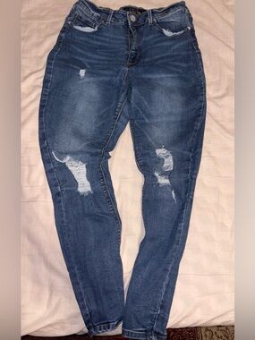 Indigo Rein Women's Ripped Skinny Jeans in Dark Blue